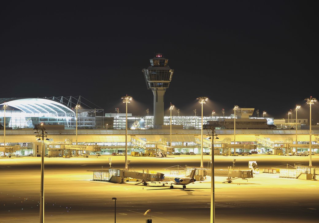 Airport terminal at night